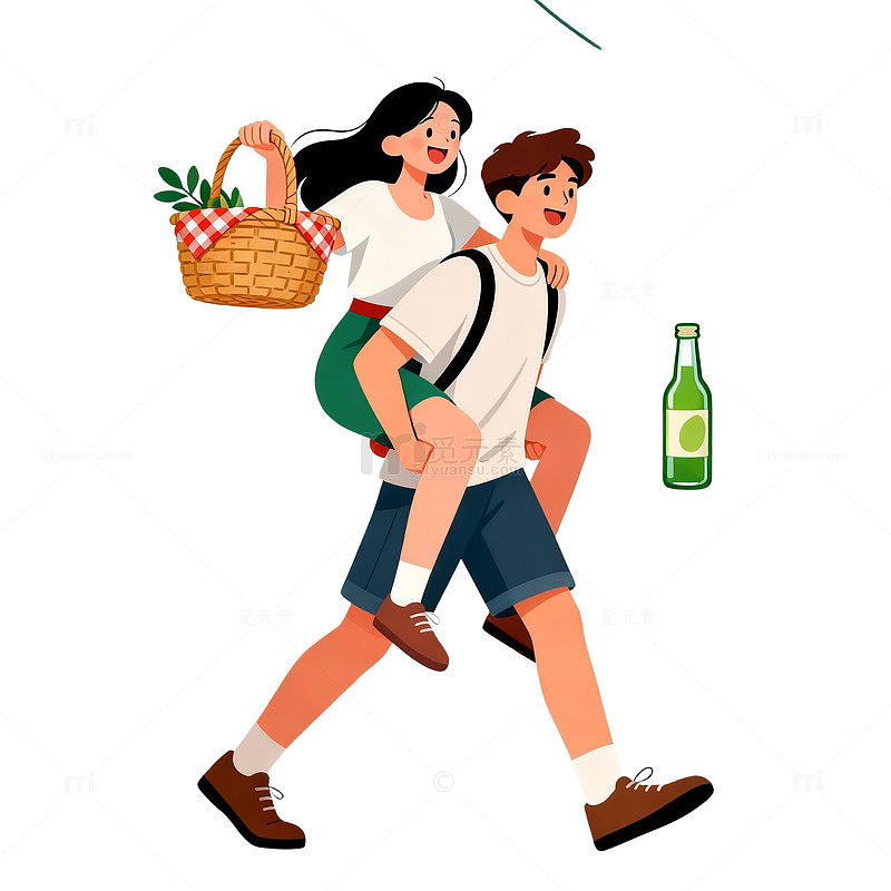 卡通风情侣出游插画设计素材
