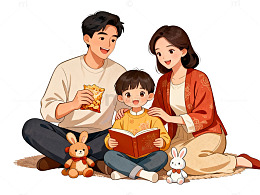 卡通风家庭阅读温馨插画设计素材