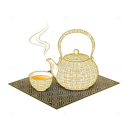 线描风茶具泡茶场景设计素材