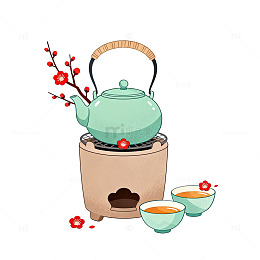 手绘风中式茶艺场景插画设计素材