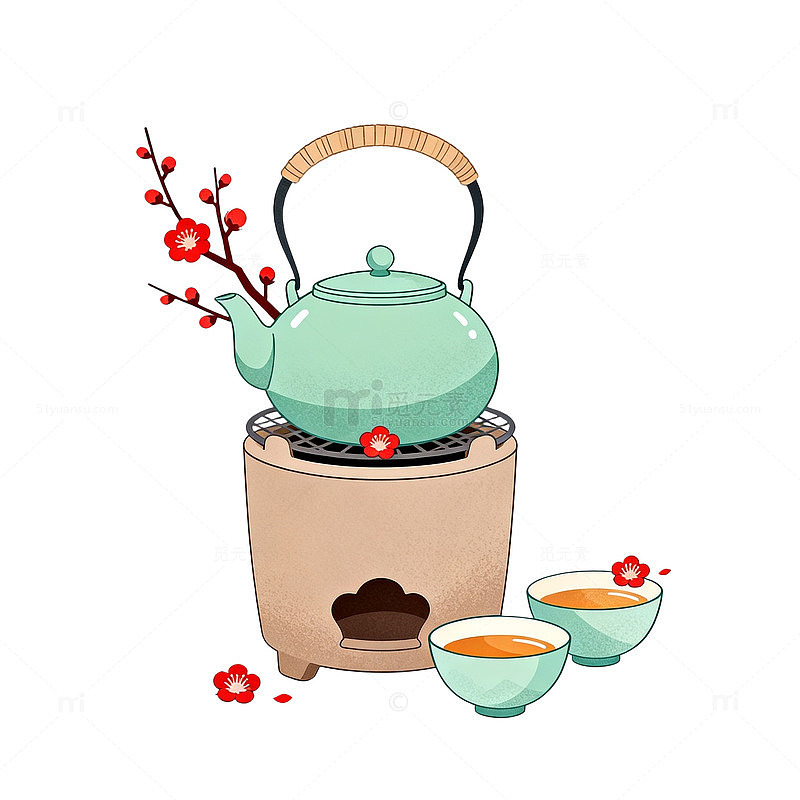 手绘风中式茶艺场景插画设计素材