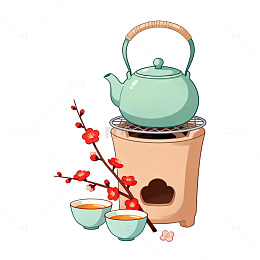 卡通风格茶道场景手绘茶具设计素材