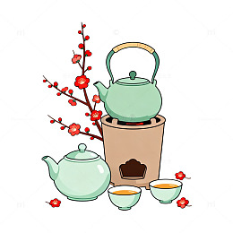 手绘风中式茶艺插画设计素材