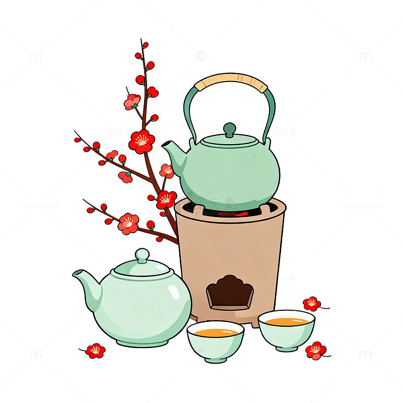 手绘风中式茶艺插画设计素材