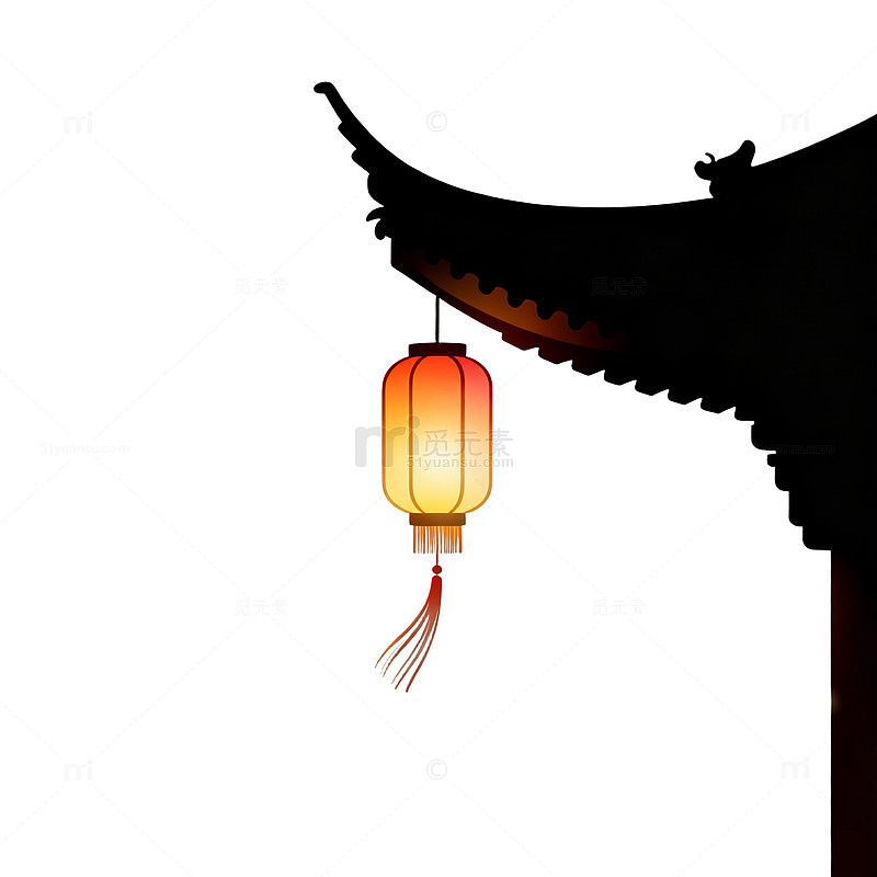 国风夜景灯笼古建筑矢量素材