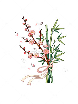 手绘风梅花竹枝插画设计素材