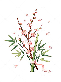 国风手绘梅花竹枝插画设计素材