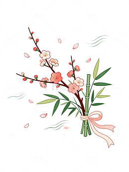 手绘风梅花竹枝插画设计素材