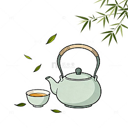 国风手绘茶具竹叶插画设计素材