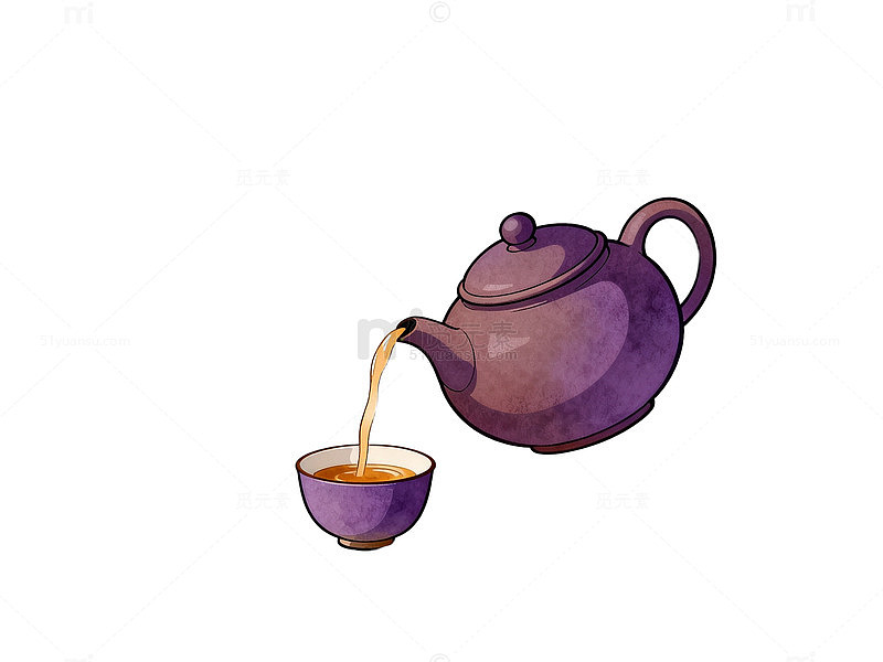 水墨风茶壶倒茶山水背景插画素材