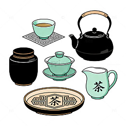 插画风茶具茶道手绘设计素材