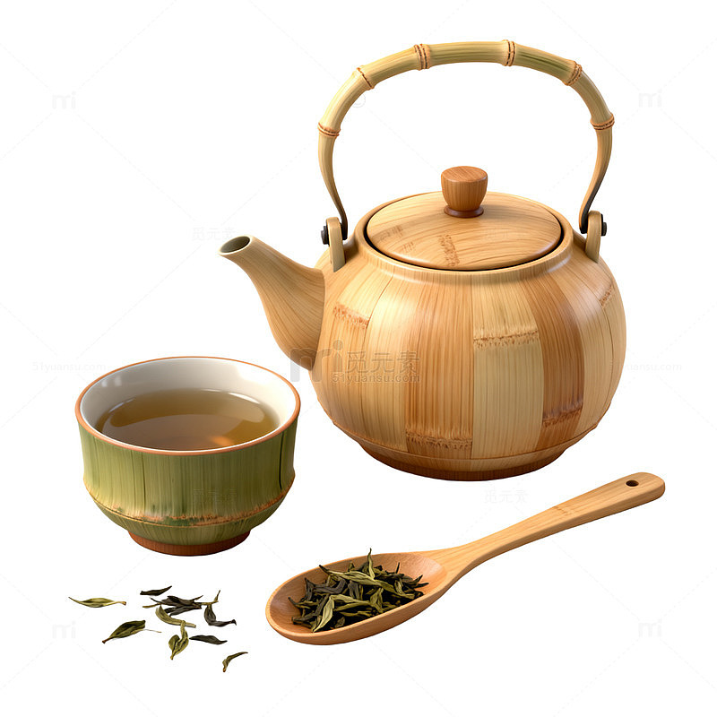 简约风竹制茶具静物素材