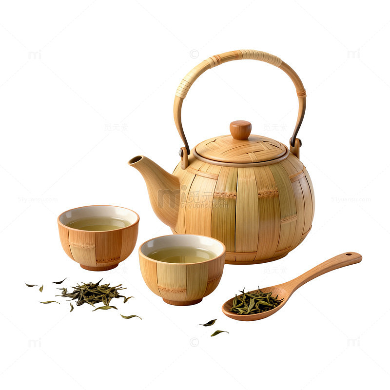 日式极简竹制茶具静物素材