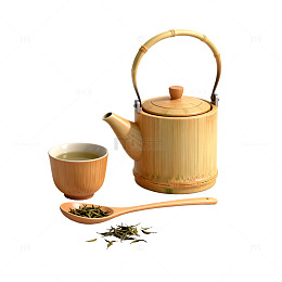 简约风竹制茶具静物素材