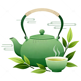 扁平风茶文化茶壶茶杯设计素材