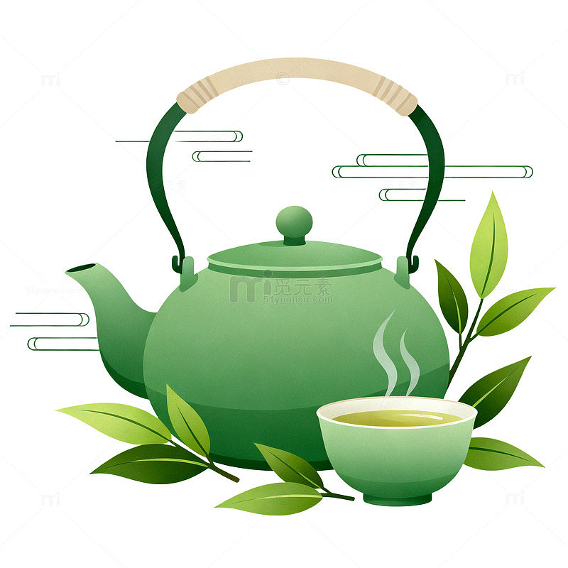 扁平风茶文化茶壶茶杯设计素材