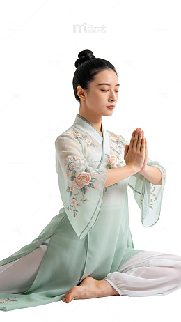 国风瑜伽女子冥想写真素材