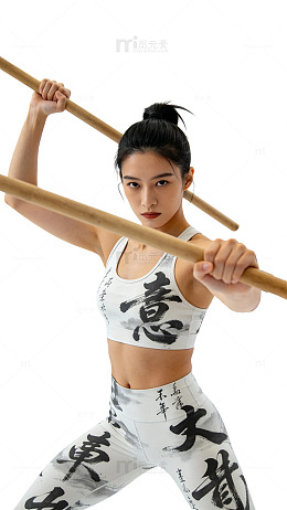 国风运动女孩武术棍术设计素材