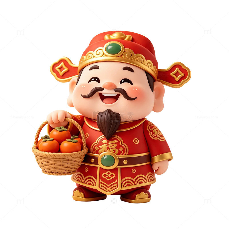 提着柿子的财神爷