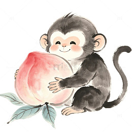 可爱的猴子抱着桃子