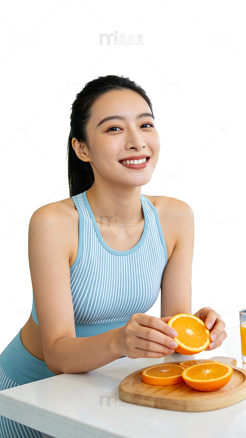 清新风健康生活运动女孩橙子设计素材
