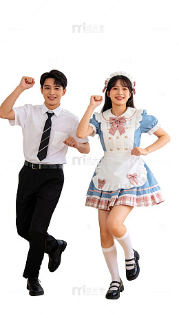 日系风情侣制服可爱写真素材