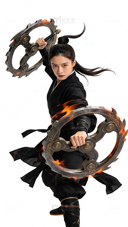 国风奇幻女侠持火轮武器设计素材