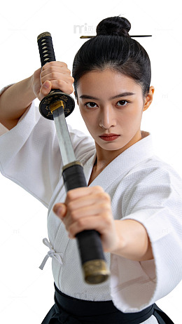 写真风武士道女性持刀设计素材