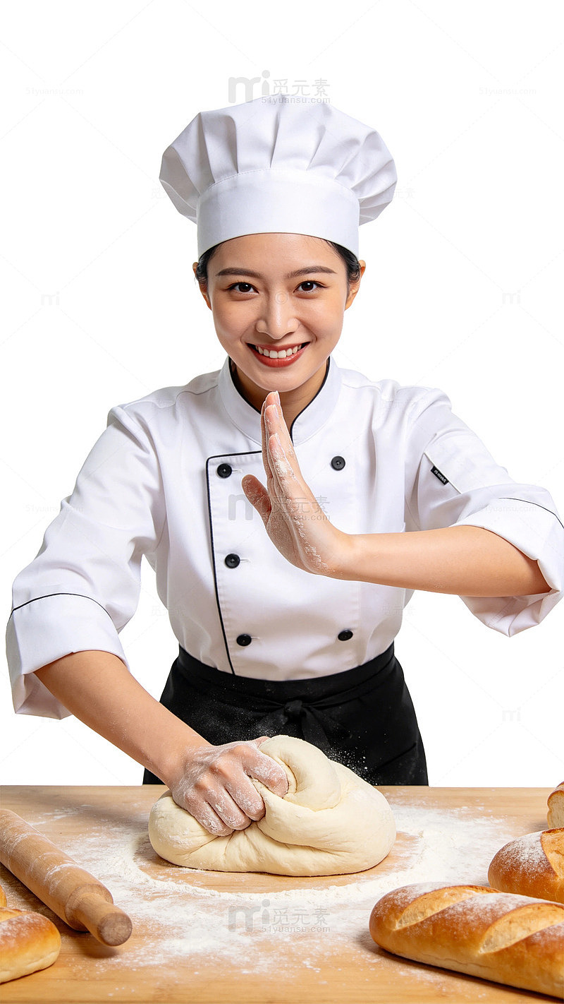 写实风厨师揉面制作面包设计素材