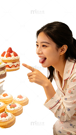 清新风少女甜点互动摄影素材