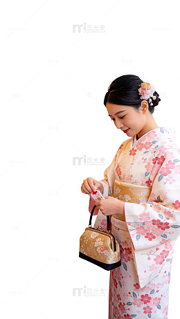 日系风和服女子手持手袋设计素材