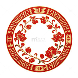 中式风红色花卉边框