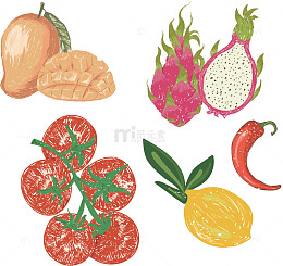 手绘风水果蔬菜插画设计素材