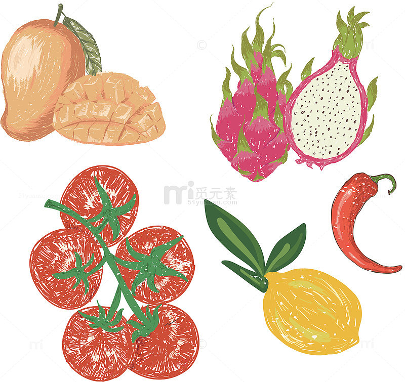 手绘风水果蔬菜插画设计素材