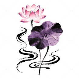 水墨风莲花水波纹矢量设计素材