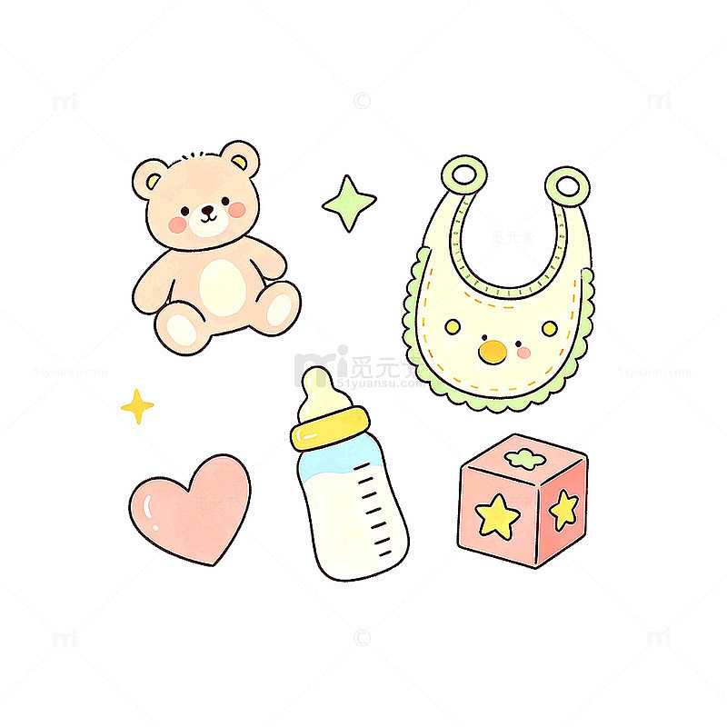 卡通风婴儿用品可爱手绘设计素材