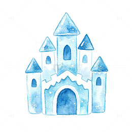 水彩风冰雪城堡手绘插画设计素材
