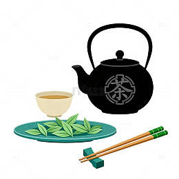 扁平风茶道文化插画设计素材