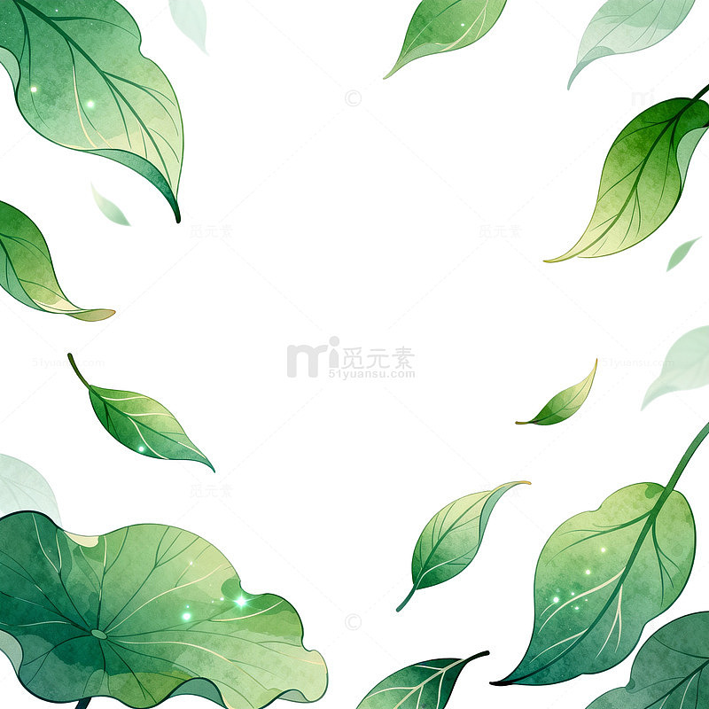 清新风绿叶环绕自然手绘背景素材