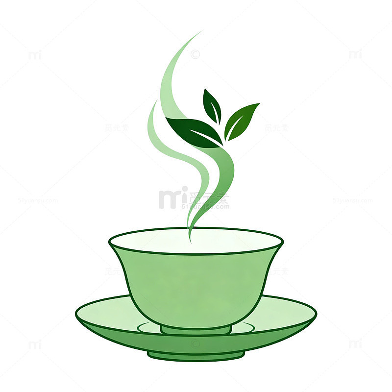简约风绿茶杯热气叶子插画设计素材