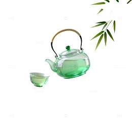 清新风绿茶茶具悬浮设计素材