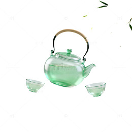 清新风茶具悬浮竹叶设计素材