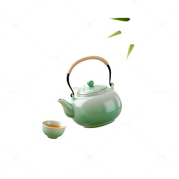国风清新茶壶竹叶插画设计素材