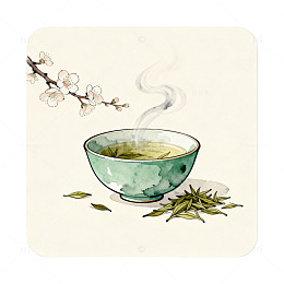 水彩风茶香梅花手绘茶杯设计素材