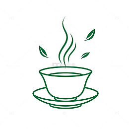 线条风茶杯热气茶叶矢量设计素材