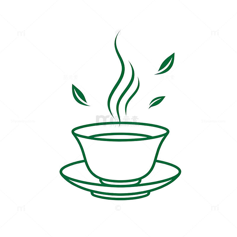 线条风茶杯热气茶叶矢量设计素材