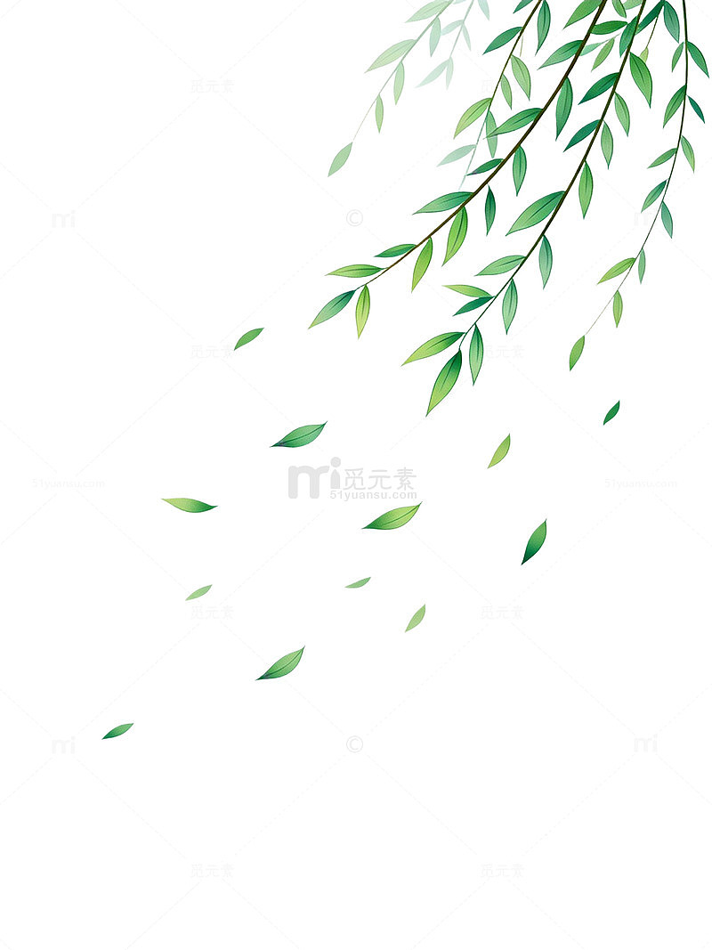 水彩风柳枝飘叶手绘背景设计素材