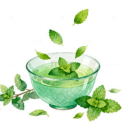 水彩风薄荷茶清新手绘插画素材