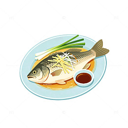 卡通风清蒸鱼美食插画设计素材
