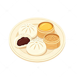 扁平风中式点心手绘蒸笼美食设计素材